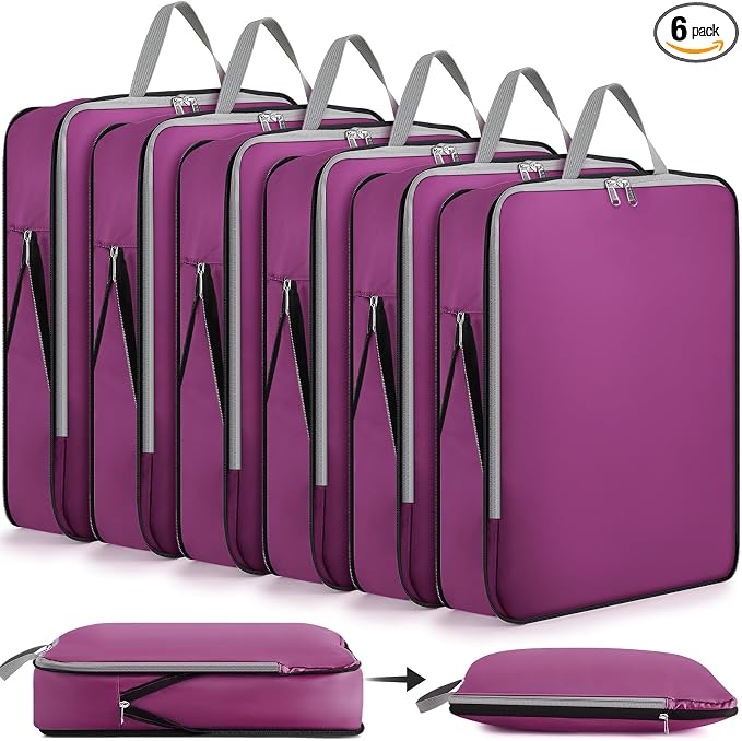 Hosuly 6 Pcs Large Ultralight Compression Packing Cubes for Travel 17.3 x 12.6'' XL Large Expandable Luggage Storage Organizers for Save Space Family Long Trips (Purple) by Hosuly