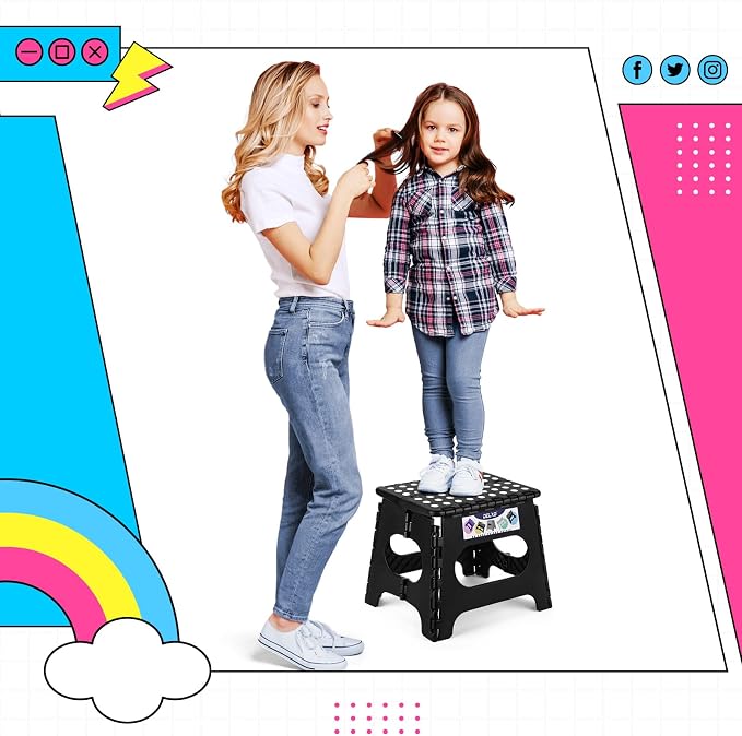 Delxo Folding Step Stool 11 Inch,300 Lbs Step Stool for Kids & Adults Black | Foldable Step Stool 11",Non-Slip Foot Stools with Handle,Lightweight Collapsible stools for Kitchen,Bathroom,Bedroom,Garden - Image 8