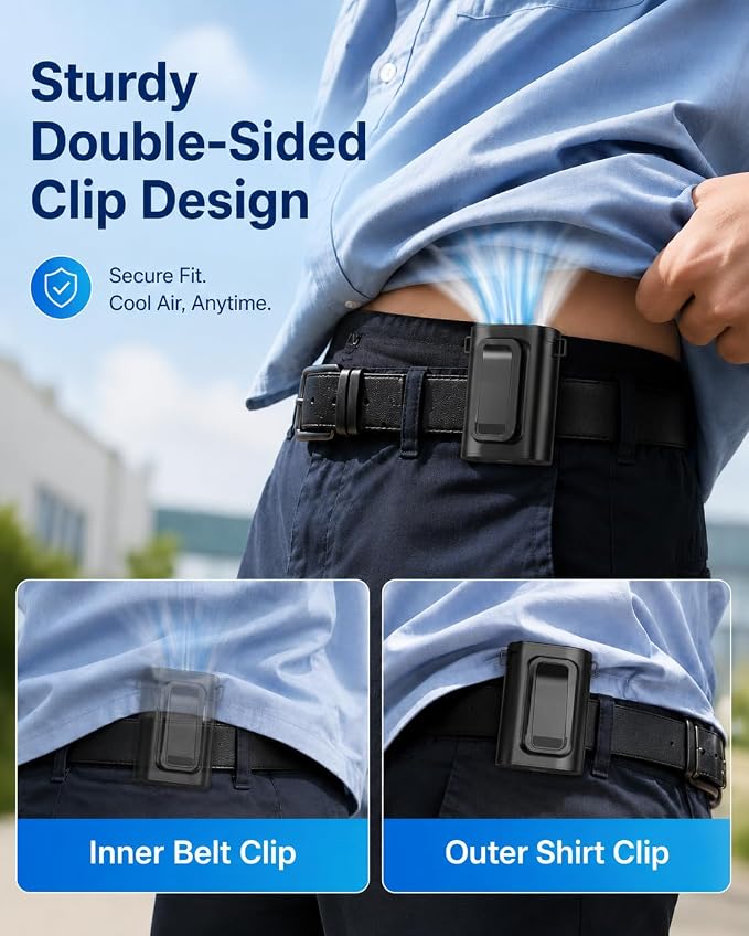 Portable Waist Fan, Ultra Lightweight Wearable Clip On Fan for Shirt, Mini Personal Neck Fan for Travel, Hands Free Belt Fan with Strong Airflow, Rechargeable Small Body Fan for Women & Men - Image 5
