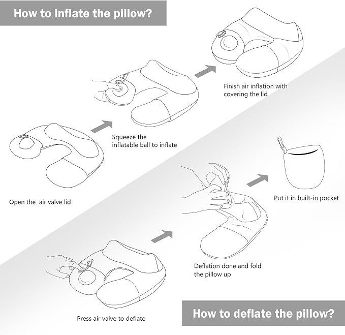 Keemall Portable Inflatable Travel Neck Pillow Flight & Airplane Essentials | Luxury Soft Fabric for Comfort, 360 Degree Ergonomic Neck Pillow, For Plane, Car & Long Road Trip, Portable with Carry Bag - Image 8