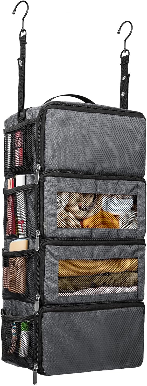 Vokelater Suitcase Organizer - Travel Luggage Hanging Shelves Packing Cube Closet/Collapsible Portable Travel Organizer for Carry-on, Small, Grey by Vokelater