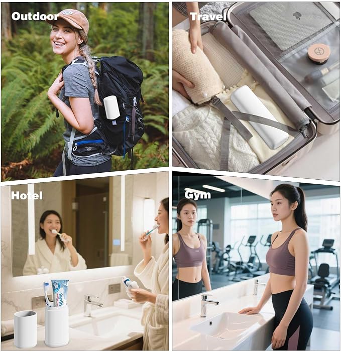 Travel Toothbrush Case - Portable Toothbrush Holder with Mouthwash Cup, Compact Large Capacity Toothpaste Organizer for Travel/Camping/School (White) - Image 5