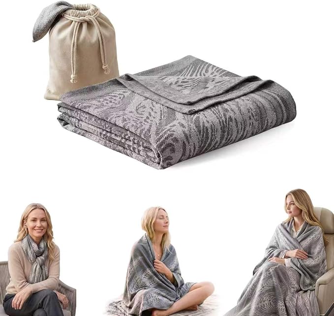 Travel Blanket Airplane - Ultra Soft & Lightweight Knit Design Compact Airplane Blanket,53x72 Inch,Stylish Travel Shawl Wraps for Flights,Office,Home Use,Travel Essentials & Gifts by ECONVCE