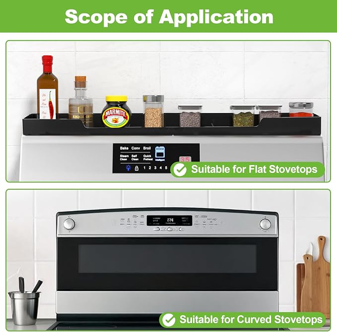 30 Inch Magnetic Stove Top Shelf | 3-Zone Kitchen Organizer with Anti-Slip & Anti-Fall Design | Heat Resistant (-40°F to 446°F) Food-Grade Silicone Spice Rack for Flat-Top Stoves, Black - Image 5