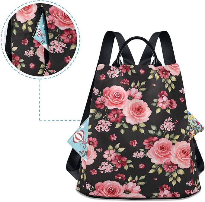 ALAZA Rose Flowers Floral Black Backpack Purse for Women Anti Theft Fashion Back Pack Shoulder Bag - Image 4