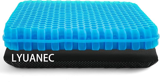 Gel Seat Cushion for Long Sitting - 16.5" x 14.5" x 2.4" (Extra Thick＆Soft) | Zero Gel Cushions for Pressure Relief, Honeycomb Gel Seat Cushion, Ergonomic Silicone Seat Cushion for People Over 180 lbs by LYUANEC
