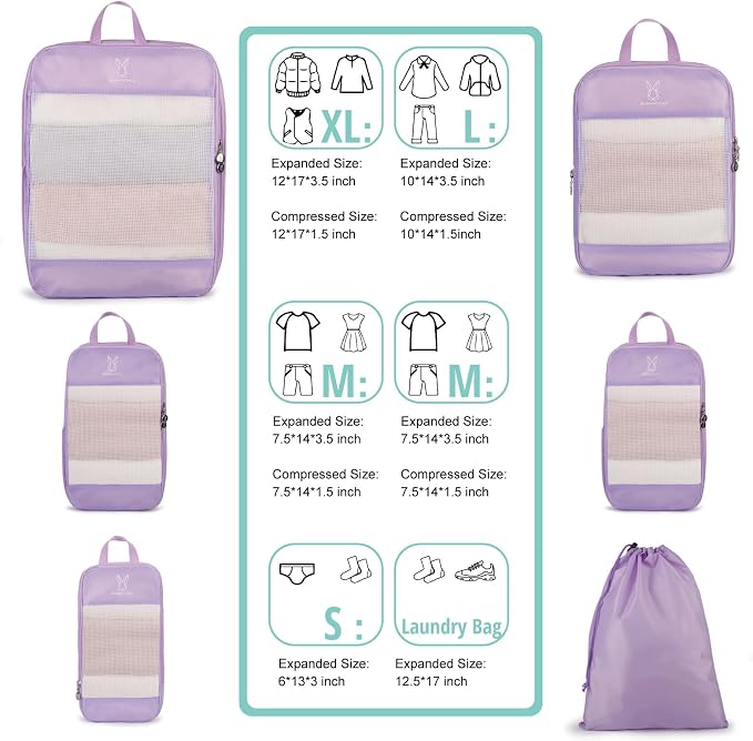 6/8 Set Space Saving Compression Packing Cubes Lightweight Packing Cube | Expandable Space-Saving Compression Cubes 6 Set Lightweight Travel Luggage Packing Cubes Organizer Essentials Smooth Zippers - Image 5