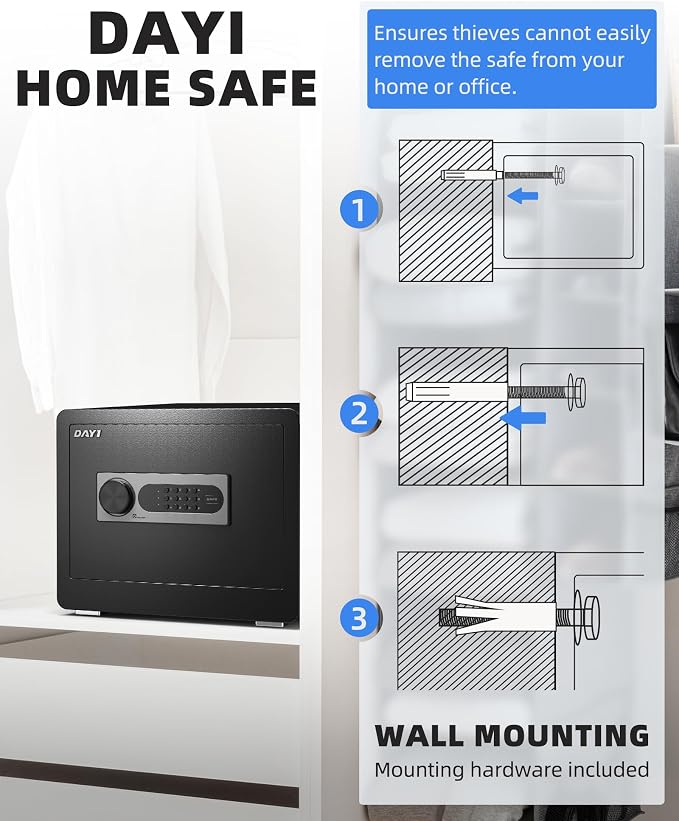 DAYI Safe Box, 1.4 Cubic Feet Home Safe with Fireproof Waterproof Bag, Security Safe Box for Money Cash Valuables, Digital Electronic Keypad, Dual Alarm System, Removable Shelf - D-35 - Image 8