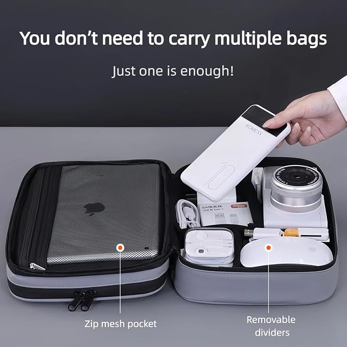 Electronics Organizer Travel Case,Cord Organizer Travel, Double-Layer Cable Organizer Bag, Tech Pouch Accessories Carry Storage For Phone, Cables, Airpods, USB, Sd Card, Essentials (Grey) - Image 6