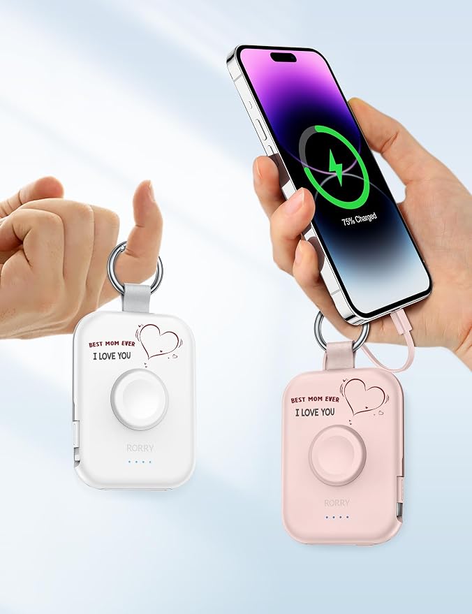 RORRY CharmGo Portable Charger, 5000mAh Portable Charger Power Bank | Built-in Cables,Travel Keychain Battery Pack Essentions for Apple Watch 1~11 Series/Ultra/SE & iPhone Air/17/16/15/14/13/12 - Image 6