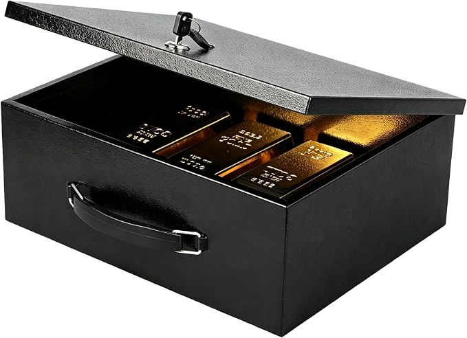 xydled Fireproof Document Box with Key Lock, Fire Safe Box, Black | Fire and water resistant lock box for documents, passports, cash and valuables, keeping secure at home, 13.2 x 11 x 5.1 Inch by xydled