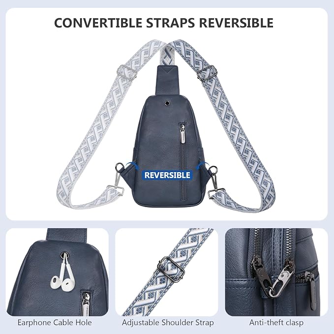 Anti-theft Chest Bags Women Small PU Leather Sling Fanny Pack | RFID Blocking,Safety Zipper,5 Card Slots,Adjustable Strap,Large Capacity,Multi Pockets,Faux Leather,Daypack,Bum Bags,Travel - Image 6