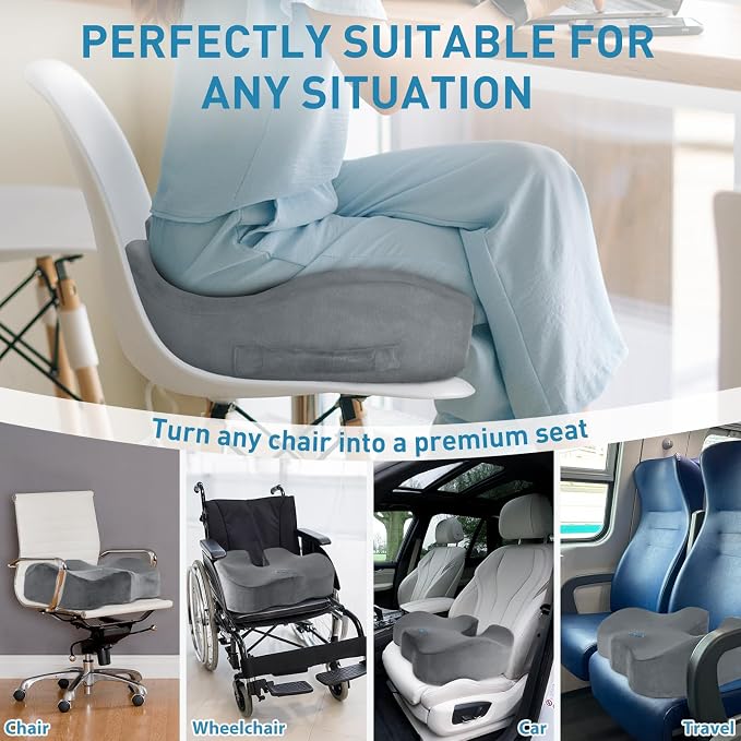 BlissTrends Extra Thick Seat Cushion for Office Chair & Car Seat, LightGrey | Tailbone & Sciatica Relief, Ergonomic Support, High-Density Memory Foam, Comfort for Extended Sitting - Image 5