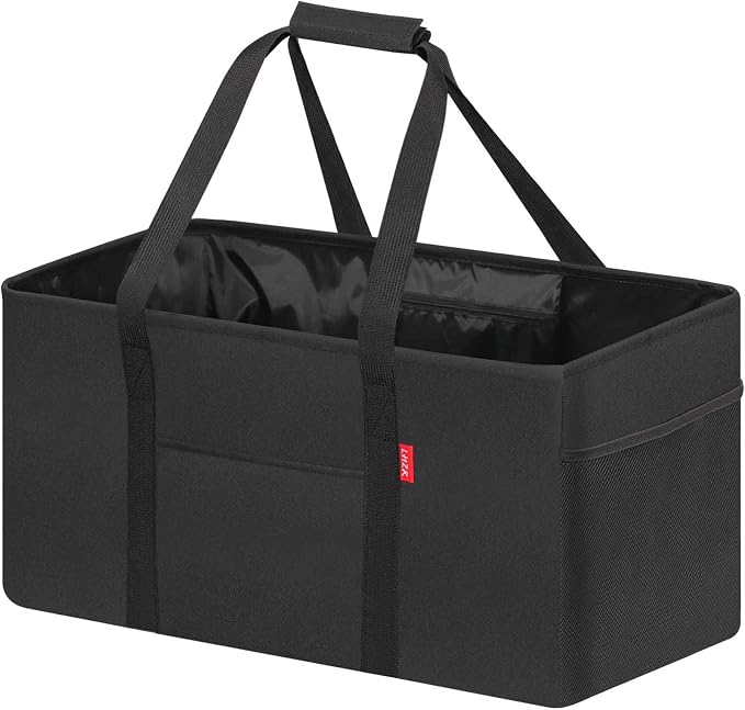 LHZK 2 Pack Extra Large Utility Tote Bag with Metal Wire Frame and the Sides Rinforced, Extra Large Tote Bag with Handle, Reusable Grocery Bags Foldable, Beach Bag, Car Tote (Black, 26''x15''x13'') by LHZK