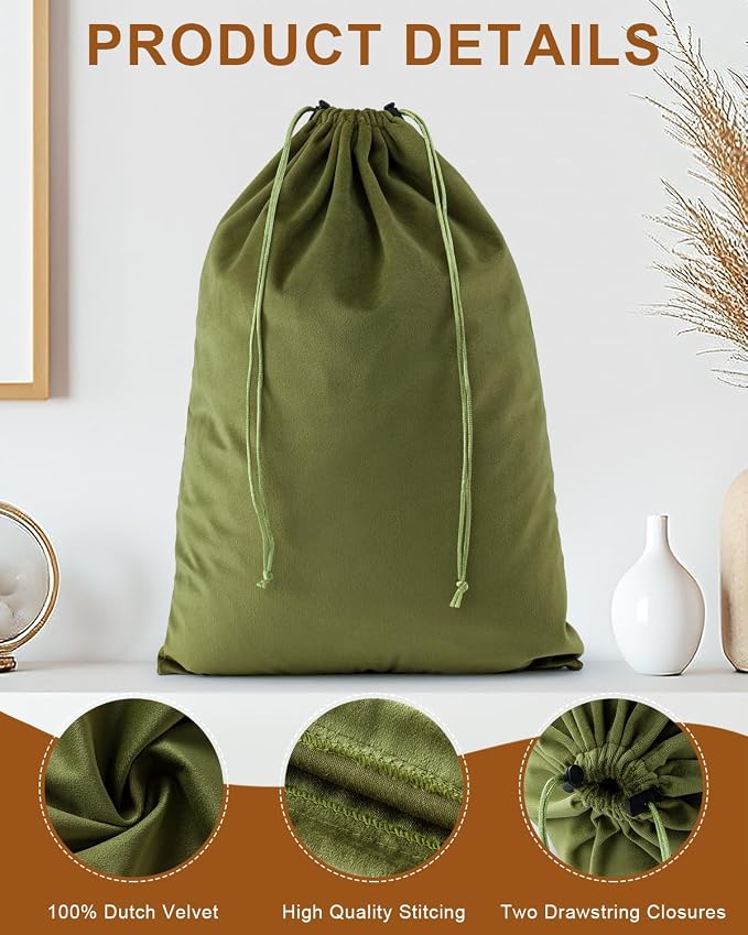 2 Pcs Shoe Bags for Travel, Dust Velvet Bags, Sage Green, 17.3x12.6 Inch | Washable & Reusable Travel Shoe Bags, Dustproof Shoe Bags with Drawstring Closure, Suitable for Travel, Home Storage - Image 4
