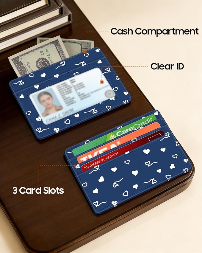 FINTIE Slim Minimalist Front Pocket Wallet RFID Blocking Credit Card Holder | Card Cases with ID Window for Men Women, navy heart - Image 4