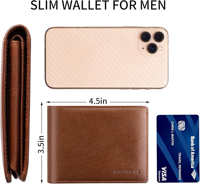 Sigtrenx Leather Wallets for Men, Genuine Leather Mens Wallets Bifold Rfid Blocking with 2 ID Windows - Image 5