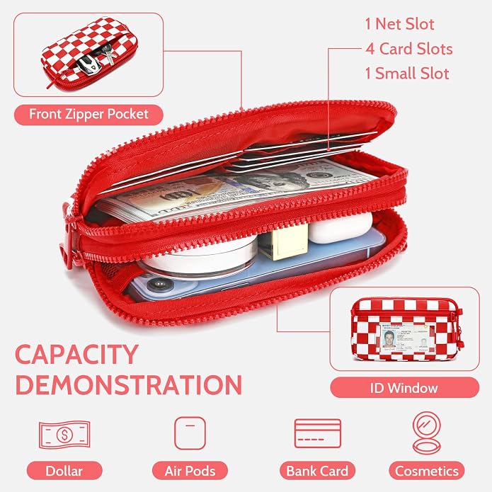 FODOKO Wristlet wallets for Women RFID crossbody bags with 4 Zippers | Checkered quilted nylon with credit card slots, cell phone organizer, and coin purse for travel and everyday carry - Image 4