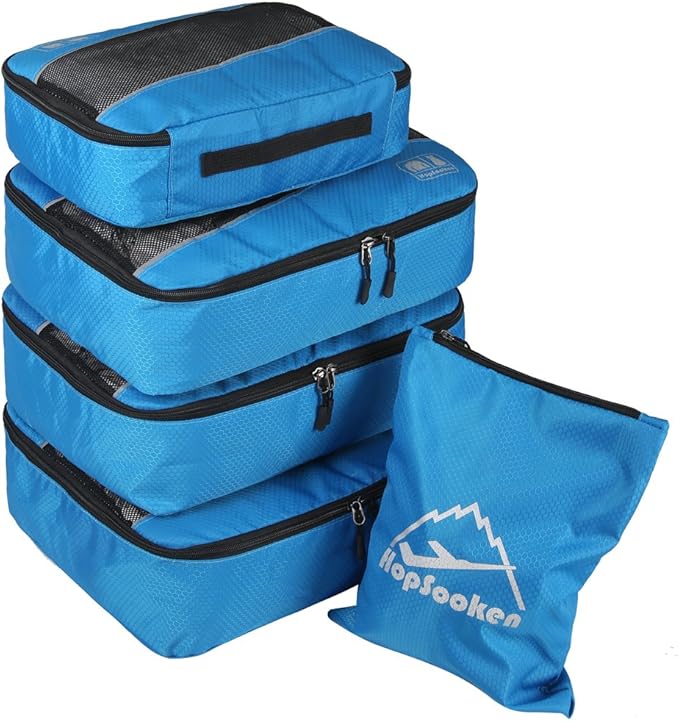 5 Set Packing Cubes for Travel Large Suitcase Luggage Organizer Bags Travel Accessories Vacation 4 Cubes 1 Laundry Pouch Bag by HOPSOOKEN