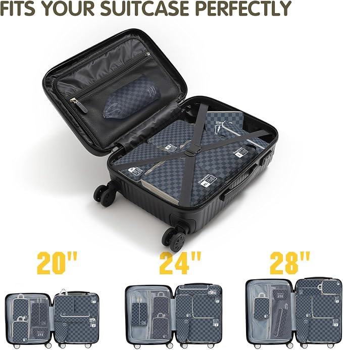 8 Set Compression Packing Cubes for Travel, Lightweight Dual Zipper Packing Cubes, Space-Saving Suitcase Organizer for Travel/Business Trip/Family Vacation (Blue-Gray Checkered) - Image 6