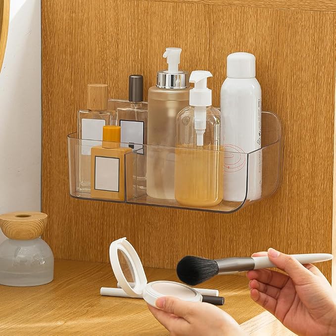 Wall Mount Storage Organizer, Clear Storage Box Holder Basket with 3 Compartments No Drilling Hang Walls/Doors for Kitchen, Cabinet, Bathroom, Bedroom, Office - Image 2