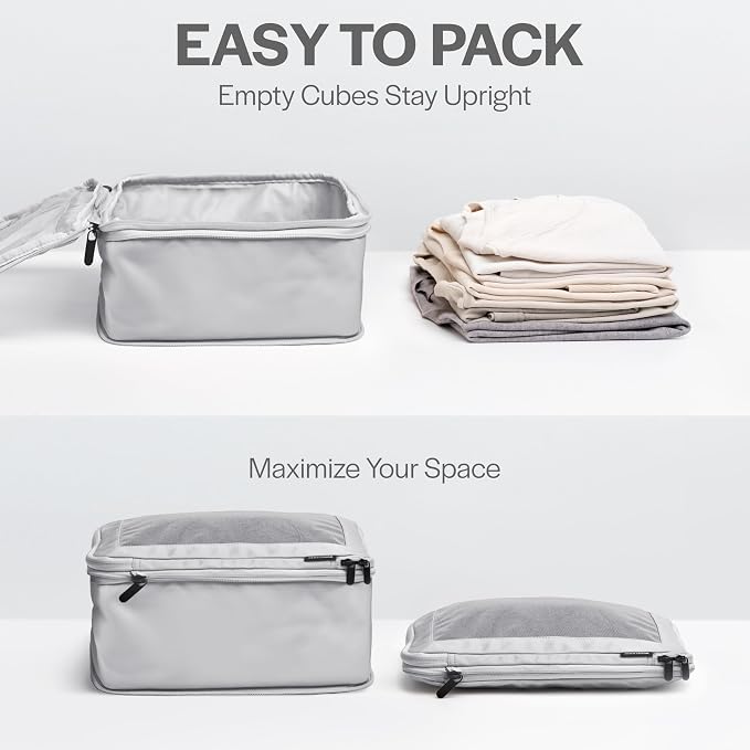 Compression Packing Cubes for Travel - Luggage Organizer Bags - Double Zipper Packing Cubes for Suitcases (12-Pack, Light Grey) - Image 5