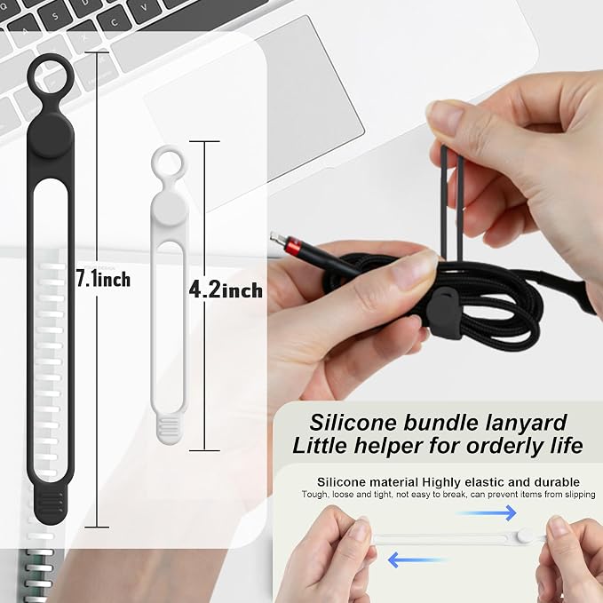 16Pcs Silicone Cable Ties, Cord Organizer Cable Management-2Sizes | Reusable Cord Ties for Electronics, Office Desk Accessories, Home Travel Essentials, Easy to Use, 4.2" and 7.1"-2 Colors - Image 2