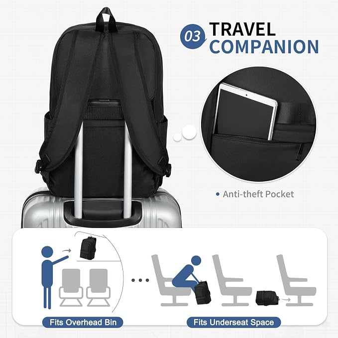 Laptop Backpack for Men & Women 15.6 Inch Office Anti Theft, Black | Small Work Backpack Water Resistant with Luggage Strap Theft Proof Sleek Backpack Oxford Material for Commute, Work, Travel - Image 7