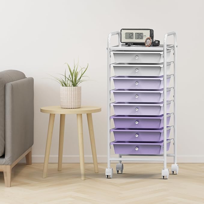 Simple Houseware 8 Drawers Rolling Utility Cart Art Craft Storage, Purple | 1-Column, 30.25" Height, Lockable Wheels, for School, Office, Art Craft, and Paper Storage - Image 7