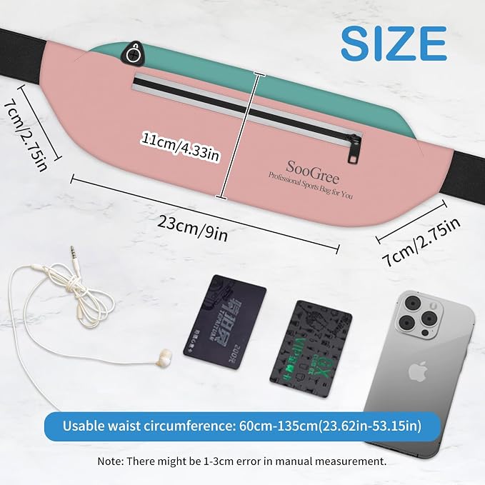 SooGree Running Waist Pack for Men Women, Lightweight Waterproof Sports Belt Bag, Phone Running Pouch, Night Reflective Fitness Storage Bag for Running Cycling Hiking Traveling (Blue/Pink) - Image 2