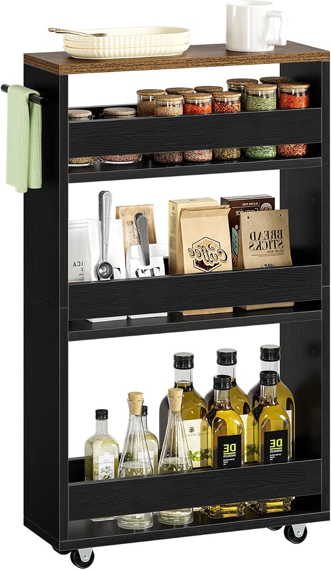 Yoobure 4-Tier Slim Storage Cart - Narrow Rolling Cart on Wheels, Slide Out Utility Carts with Adjustable Shelves, Organizer Trolley with Handle & Flip Top for Kitchen, Bathroom, Laundry - Image 9