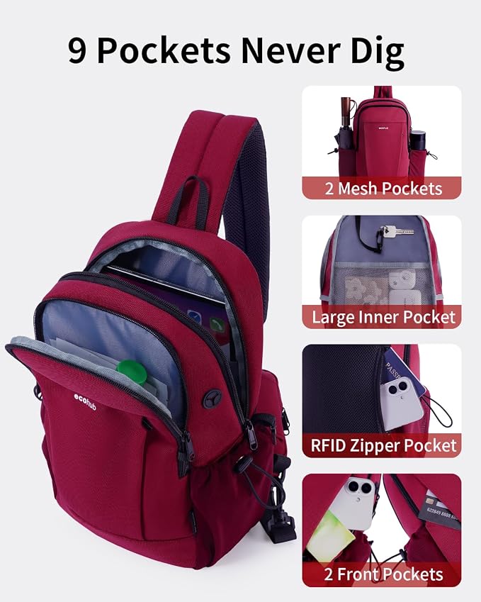 ECOHUB Anti-Theft Crossbody Bag Men Women RFID Blocking Lightweight Sling Backpack Water Resistant for Travel Hiking Outdoor - Image 7