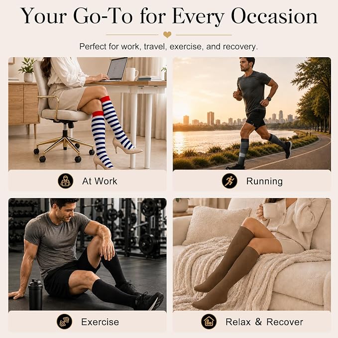 4 Pairs-Compression Socks for Women&Men Circulation-Best Support for Nurses,Running,Athletic - Image 7