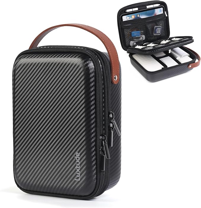Electronics Organizer Travel Case for Chargers and Cords | Double Layer Tech Bag, Travel Essentials for Chargers/Mouse/USB Drives/SD Cards, Hard and Portable, Tech Gifts by Luxtude