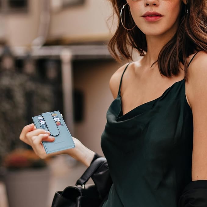Chelmon Women's RFID Slim Card Holder Wallet | Thin Bifold Multi Card Case with Zipper Coin Pocket Purse for Women(Blue) - Image 7