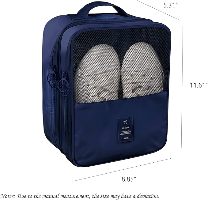 Travel Shoe Bag Waterproof Shoe Organizer Bag Holds 3 Pair of Shoes Shoe Packing Cube for Suitcase Travel and Daily Use Storage Pouch with Handle (Navy Blue) - Image 2