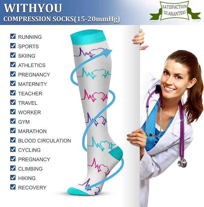 WITHYOU Compression Socks 15-20 mmHg is Best Athletic for Men & Women Running Flight Travel Nurses Pregnant - Image 5