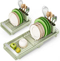 TOOLF Small Dish Drying Rack, Expandable and Space-Saving, Grayish Green | Mini Dish racks for kitchen counter, Compact Design Fits Sink or Counter, Stainless Steel Plate Rack, 11"-19.3"L×7.7"W×3.54"H by TOOLF