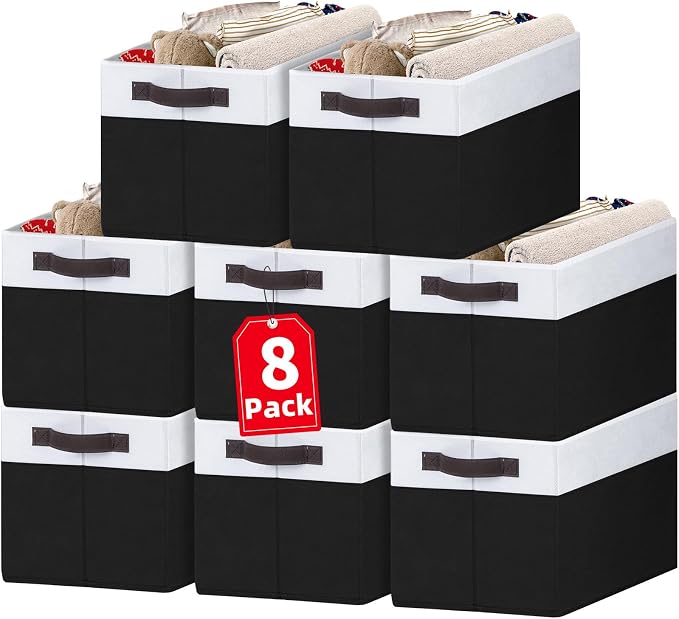 8 Pack Large Storage Baskets for Room Organization, Multi-Purpose Bins for Closet, Shelves, Kitchen, Office, Decorative Fabric Foldable Storage Boxes with Handles (14L*10W*9.5H) by Criusia
