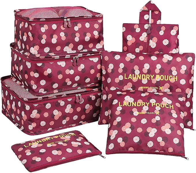 Mossio 7 Set Packing Cubes with Shoe Bag - Travel Carry On Luggage Organizer by Mossio