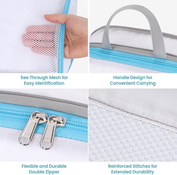 Cambond Mesh Compression Packing Cubes for Travel - 4 Set Organizers, White | Keep Clothes Sorted, See Through Mesh helps quickly find what you need, Compression Zip Design, Lightweight, Luggage Tidy - Image 7