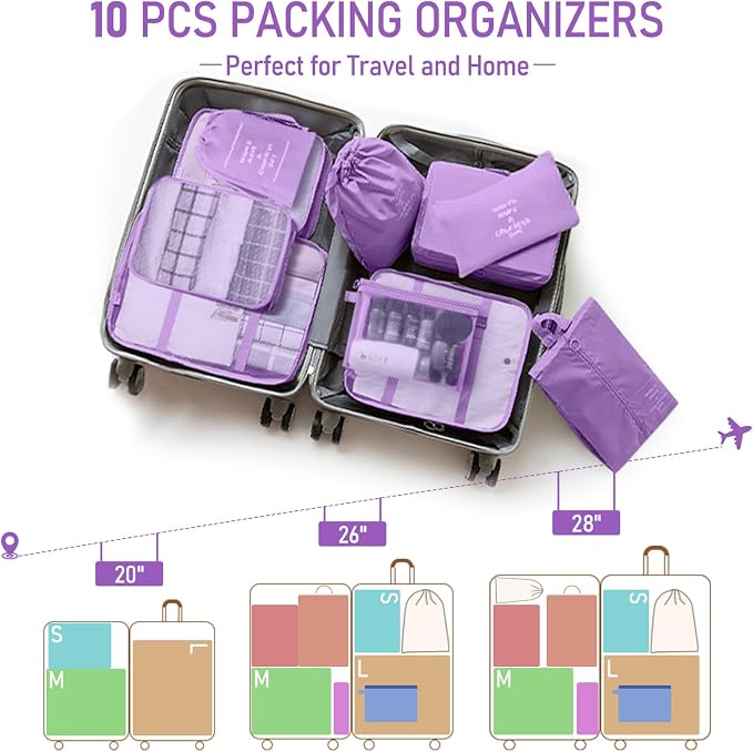 Packing Cubes for Travel- 8 Set Luggage Organizer Bags for Family, Mesh Breathable Travel Packing Cubes for Suitcases Durable Travel Essentials Bags Set (Purple, 10 Set) - Image 4