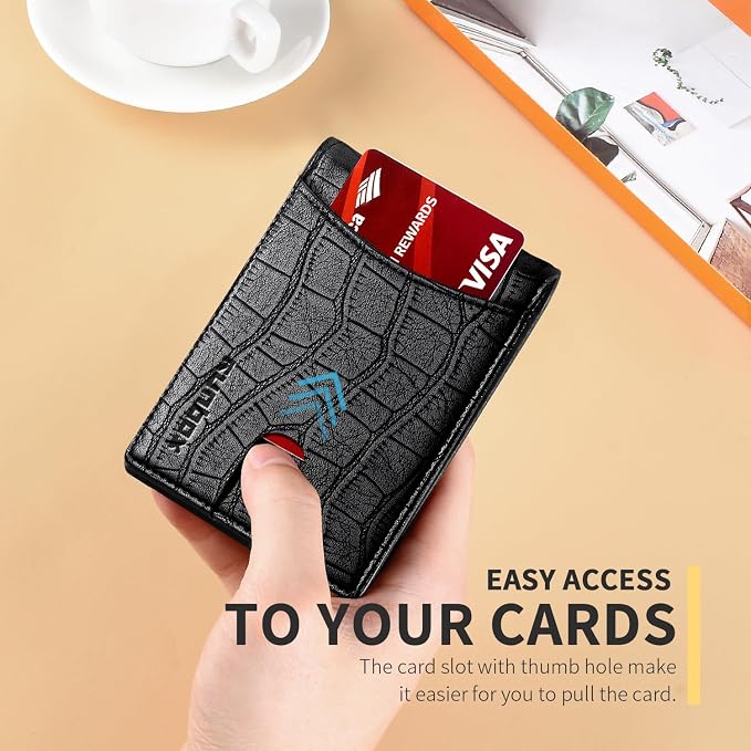 RUNBOX Slim Wallet for Men Genuine Leather RFID Blocking Bifold Minimalist Front Pocket Mens Wallet with Money Clip Thin Gift Box - Image 4