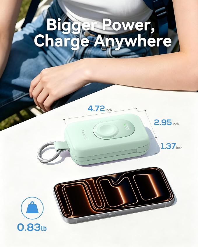 RORRY CharmGo Portable Charger, 20000mAh PD 30W Portable Charger Power Bank | Built-in Cables, Fast Charging Keychain Portable Battery Pack, Travel Essentials for iPhone, Apple Watch, iPad - Image 6