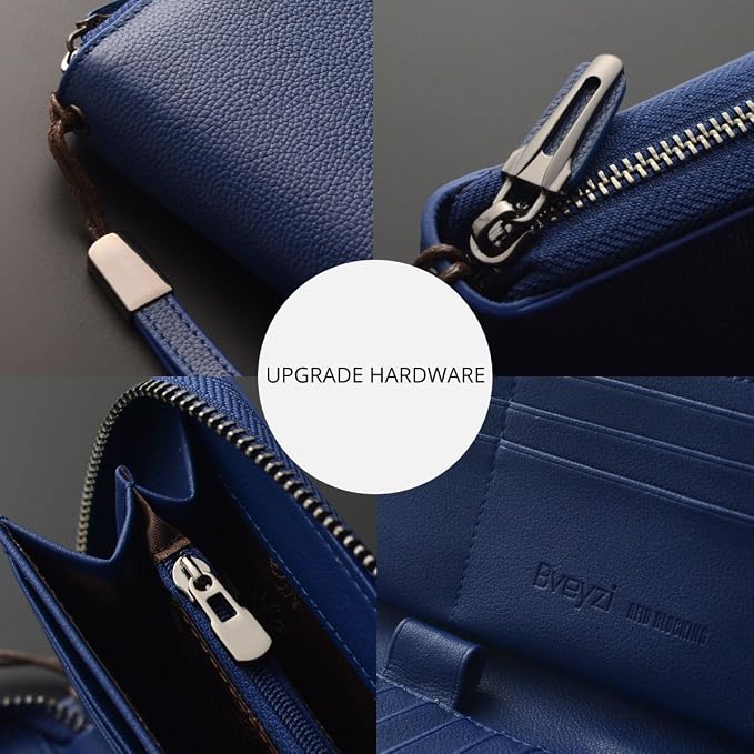 Bveyzi Women RFID Blocking Wallet Leather Zip Around Phone Clutch Large Capacity Ladies Travel Purse Wristlet - Image 5