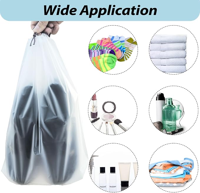 20PCS Transparent Travel Shoe Bags, Large 15.7x11.8 Inch Waterproof Drawstring Pouches, Clear Shoe Storage for Suitcase, Travel, Moving and Clothing Organizer for Men Women, Clear, Transparent - Image 6