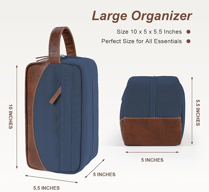 Travel Toiletry Bag for Men, Hanging Toiletry Organizer, Water Resistant Shaving Kit with Large Capacity for Travel Accessories (Blue, Medium) - Image 3