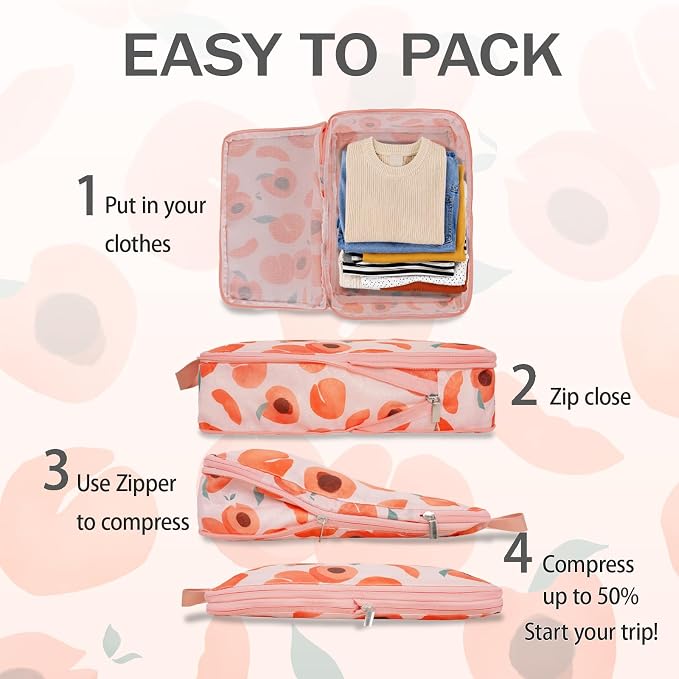 4 Pcs Compression Packing Cubes for Travel, Waterproof Luggage Organizer Washable Storage Bags Set - Packaging Cubes for Backpack Travel and Carry-Ons - Image 3
