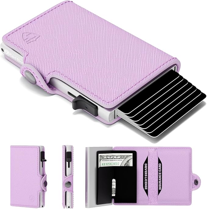 RFID Wallet Women - Light Pink Saffiano Credit Card Holder | Slim Aluminum Women's Wallet Blocks Scanning at 13.56MHz, Holds 4-6 cards with One-Touch Access, Fits Small Purse or Pocket by ConcealPlus