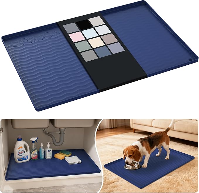 URMONA Waterproof Silicone Under Sink Mat 28'' x 19'' Shelf Liner for Kitchen and Bathroom, Cabinet and Counter Protector, Storage and Organizers, Litter Mat, Pet Cat Puppy Essentials(Navy) by URMONA